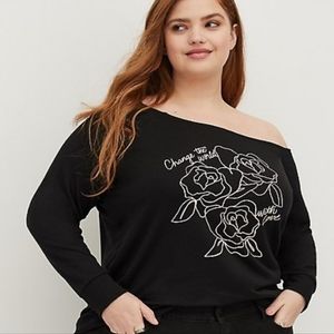 TORRID NWT -Off the shoulderlong sleeve floral rose positive message size 1 - XL